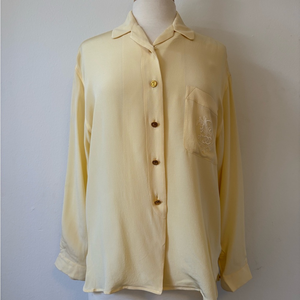 CHANEL Vintage CC Cream Oversized Silk Shirt M/L.